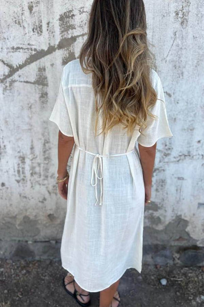Bohemian Print Linen Loose Midi Dress