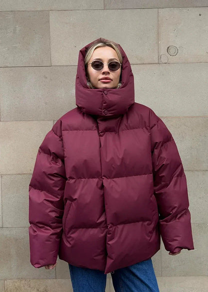 Oversized Puffer Jacket - Burgundy