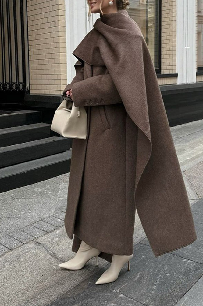 Scarf Collar Extra-Long Woolen Overcoat