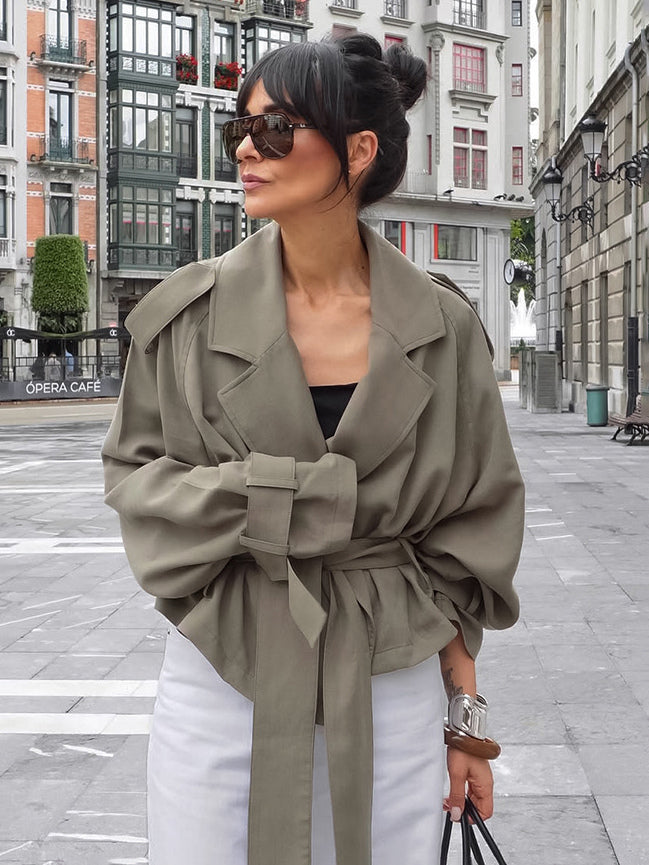 Cropped Windbreaker Tie-Waist Jacket For Women 2026