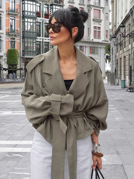 Cropped Windbreaker Tie-Waist Jacket For Women 2026