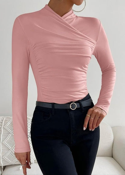 Elegant Cross Collar Long Sleeve Top