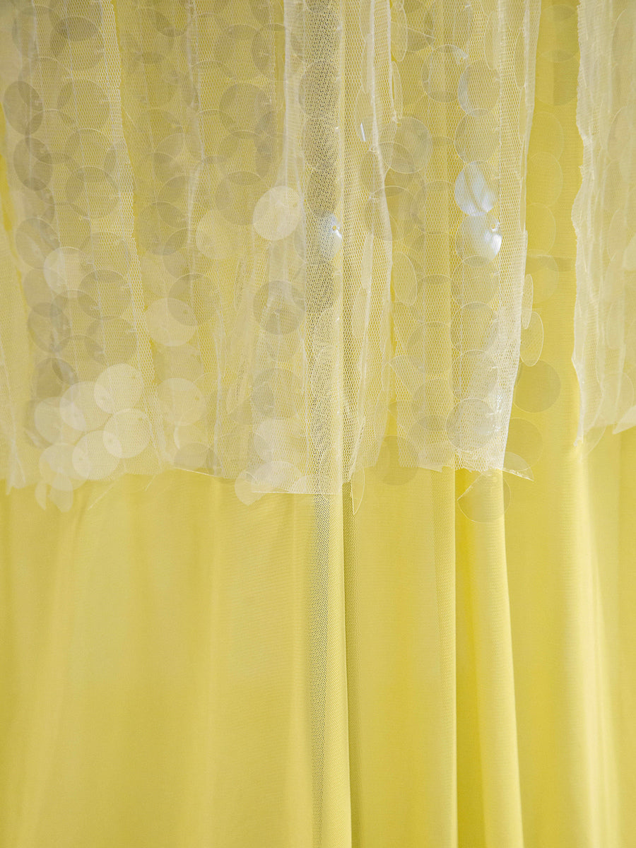 Sequin Sheer Maxi Slip Dress for Women - Butter Yellow Boho Backless V Neck Mermaid Cut Evening Gown - Summer Beach 2026