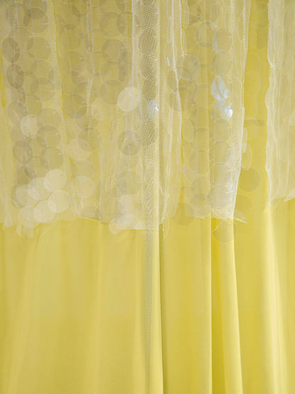 Sequin Sheer Maxi Slip Dress for Women - Butter Yellow Boho Backless V Neck Mermaid Cut Evening Gown - Summer Beach 2026