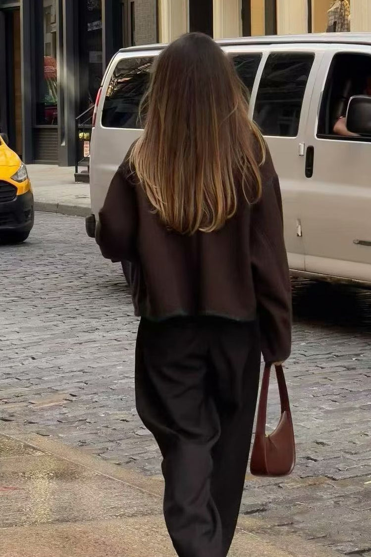 Wool Blend Colorblock Casual Coat