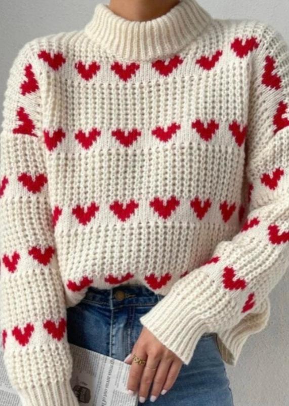 Cozy Hearts - Loose Knit Heart Jacquard Pullover