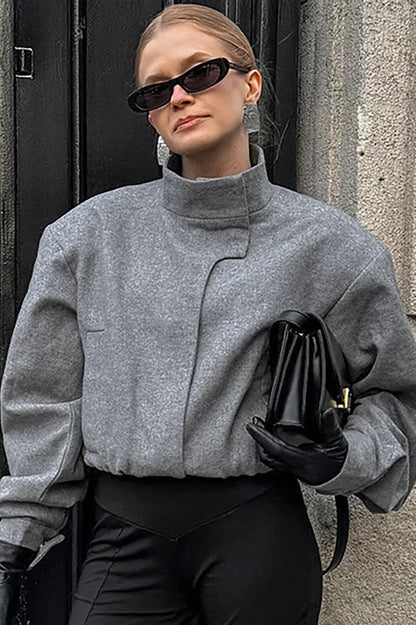 Trendy Grey Wool Short Coat