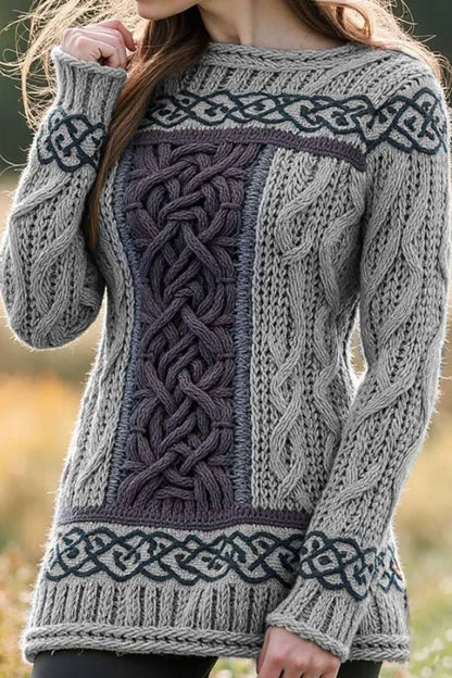 Women's Irish Celtic Knotted Contrast Jacquard Sweater