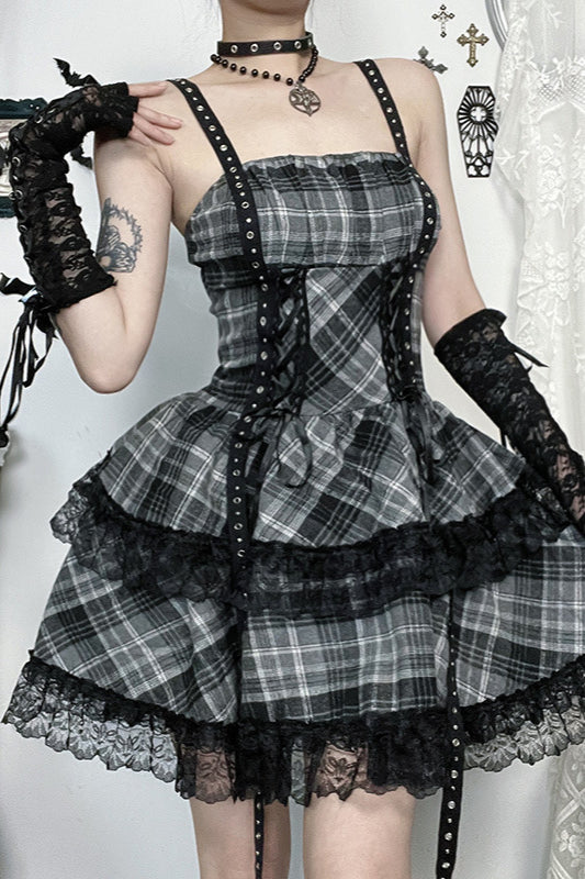 Y2K Checkered Gothic Dress – Classylooker