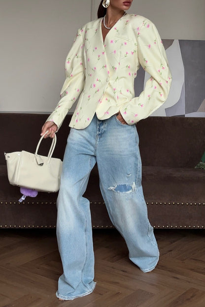 Romantic Floral V-Neck Coat