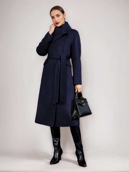Wool Cashmere Blend Coat For Woman Winter Red Belted Double-Faced Wrap Outerwear 2026