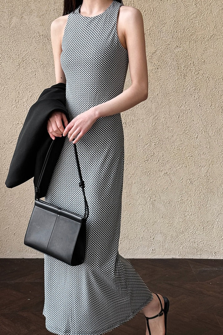 Sleeveless Checkered Bodycon Maxi Dress