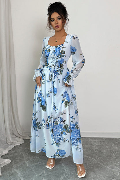 Simple Floral Long Sleeve Maxi Dress