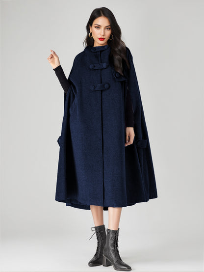 Wool Blend Cape Coat For Women Hooded Gray Oversized Long Poncho Outerwear 2026