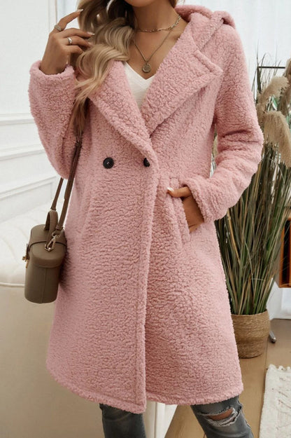 Mid-Length Fuzzy Lapel Coat