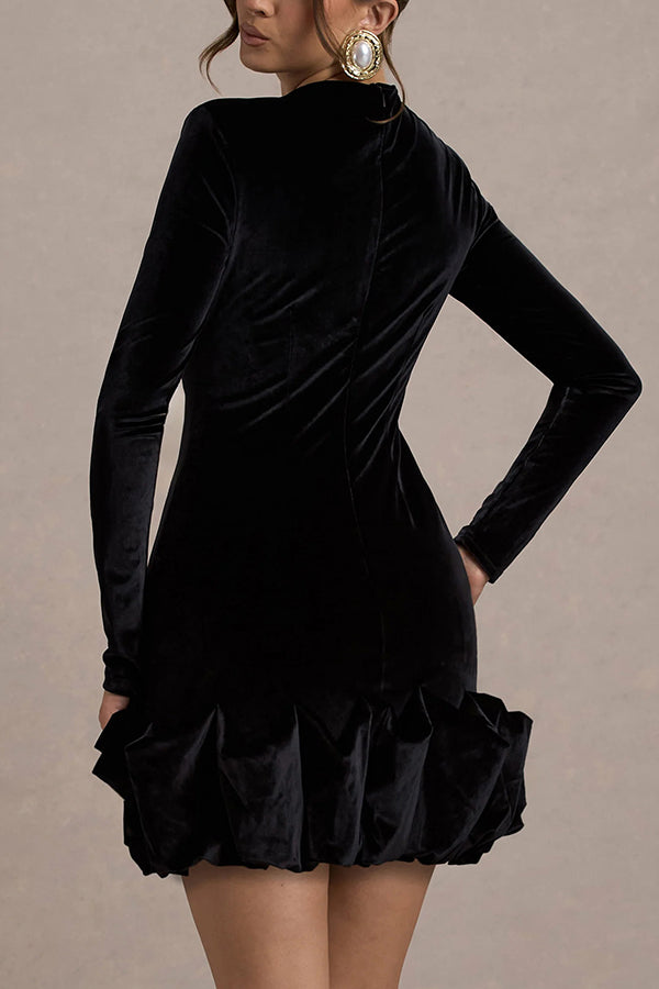 Solid Color Velvet Slim-fit Long-sleeved Mini Dress