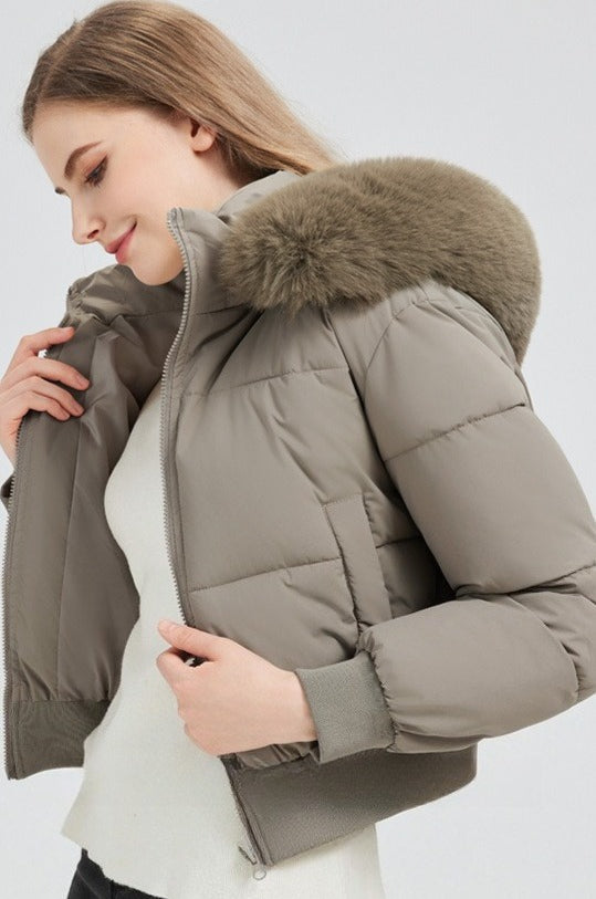 Plush Hooded Faux Fur Collar Puffer Jacket