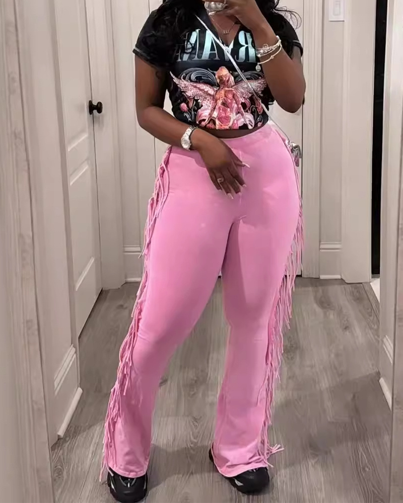 Casual Tassel Flared Trousers