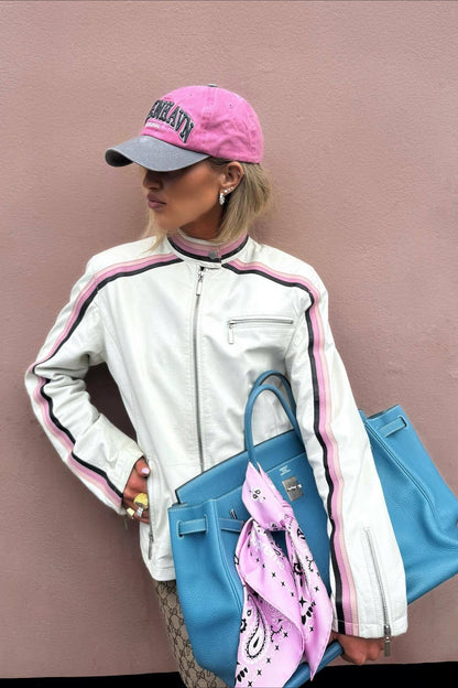 Colorblock Panel Faux Leather Coat