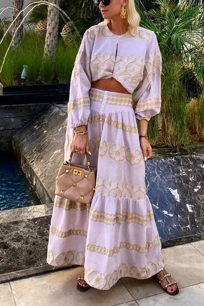 Mustard yellow printed horizontal skirt