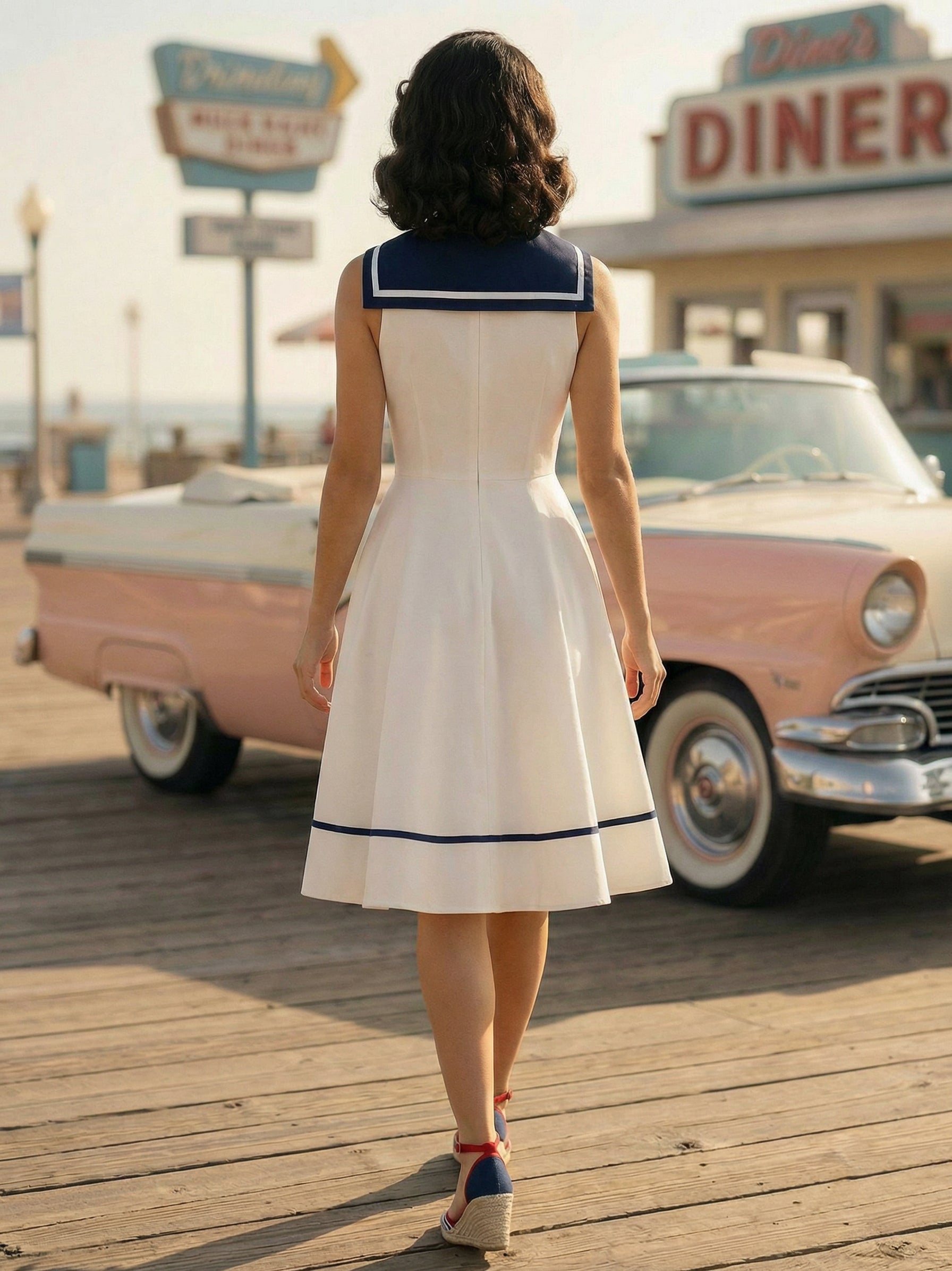 Sailor Collar Bow Knot Sleeveless Retro Swing A-Line Dress For Women 2026