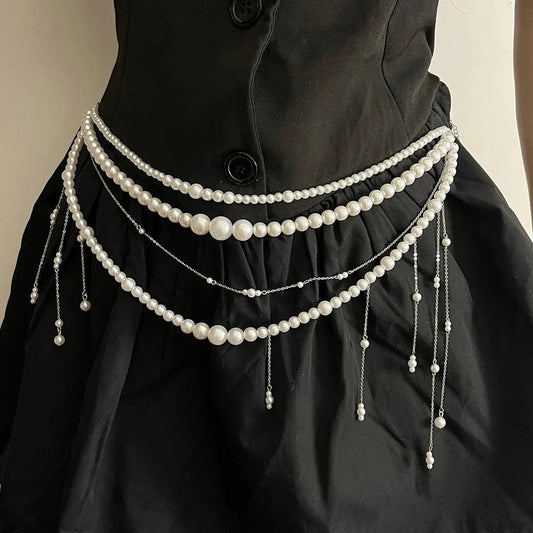 Adornments Dark Multilayer Fringes Bead Waistband