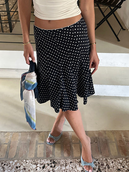 Black Vintage Polka Dot Ruffle Maxi Skirts