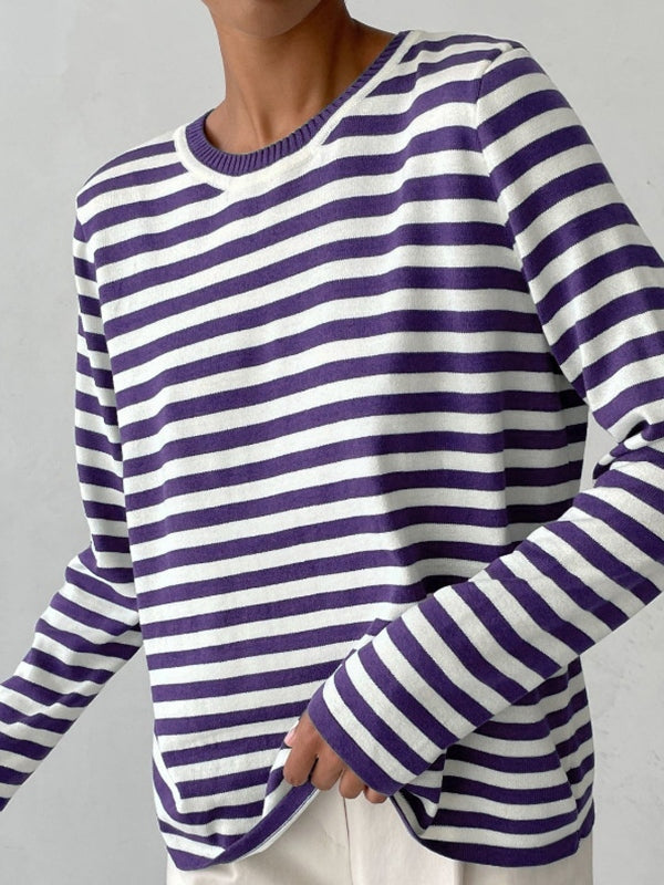 Striped Crew Neck Knit Sweater