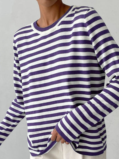 Striped Crew Neck Knit Sweater