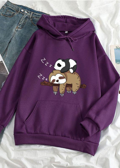 Cozy Sloth & Panda Print Women's Casual Pullover Hoodie