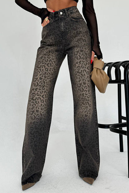Leopard Embossed Straight Jean