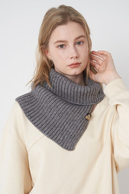 Wool Blend Solid Knitted Removable Buttoned Scarf