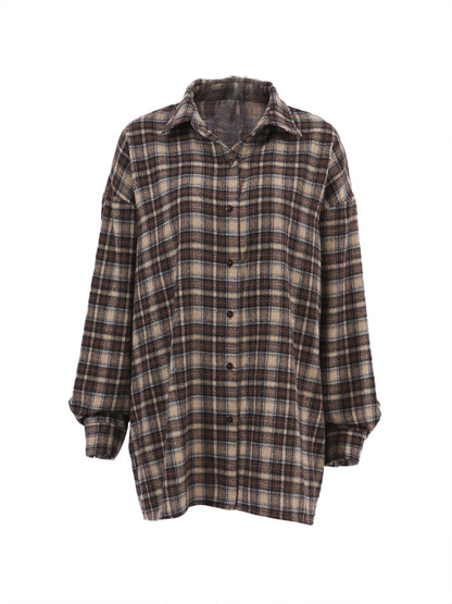 Vintage Plaid Print Long Sleeve Blouse