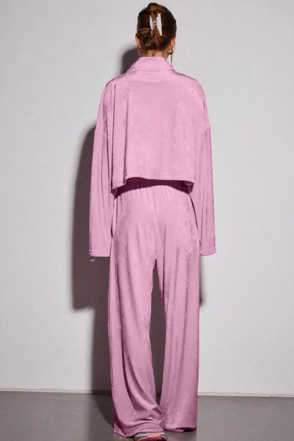 Vintage Drawstring Crop Top and Wide Leg Pants Two Piece Set