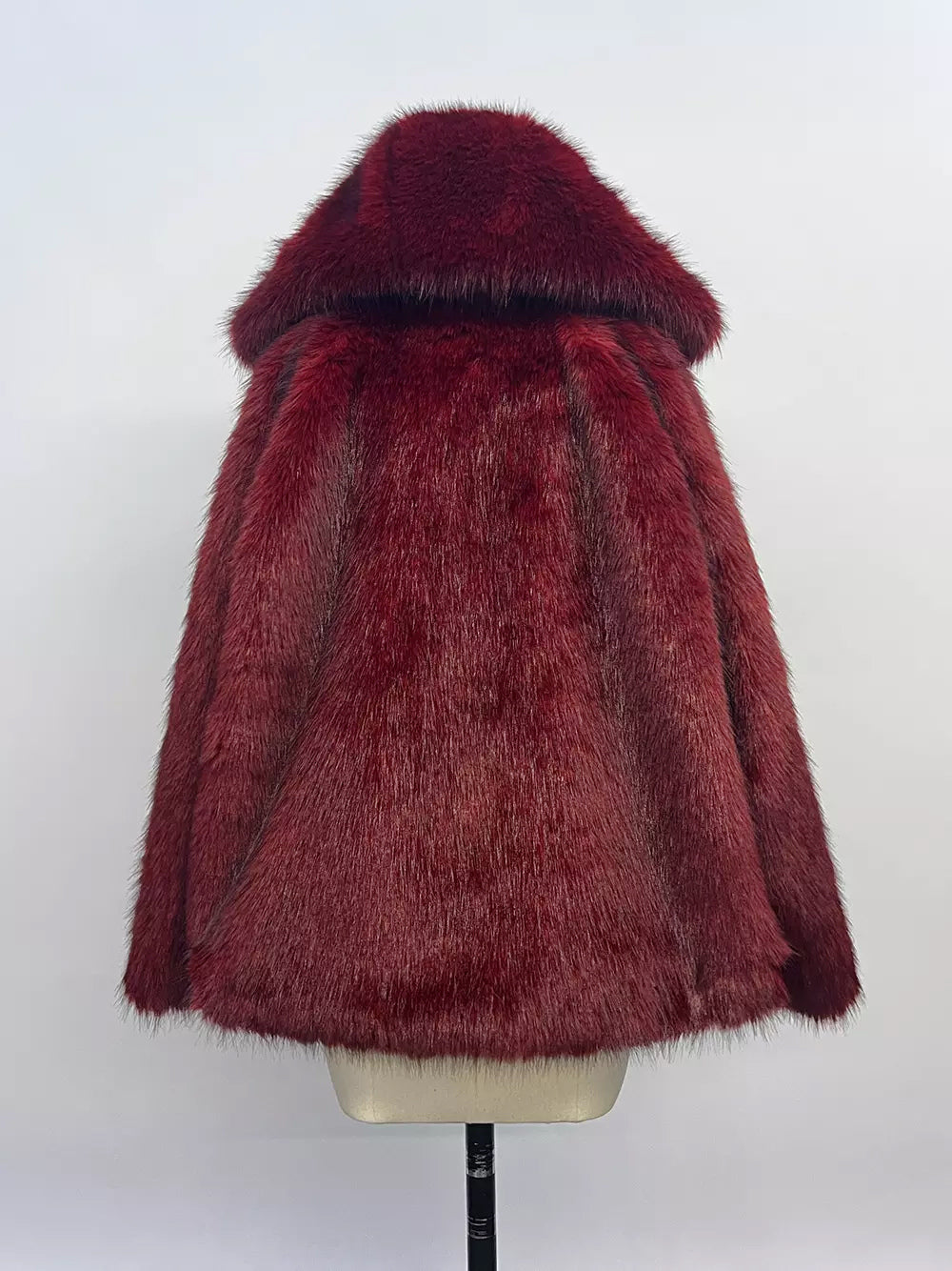 Burgundy Hooded Faux Fur Jacket For Women 2026