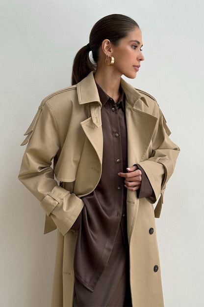 Long Cotton Vintage Tied Relaxed Overcoat