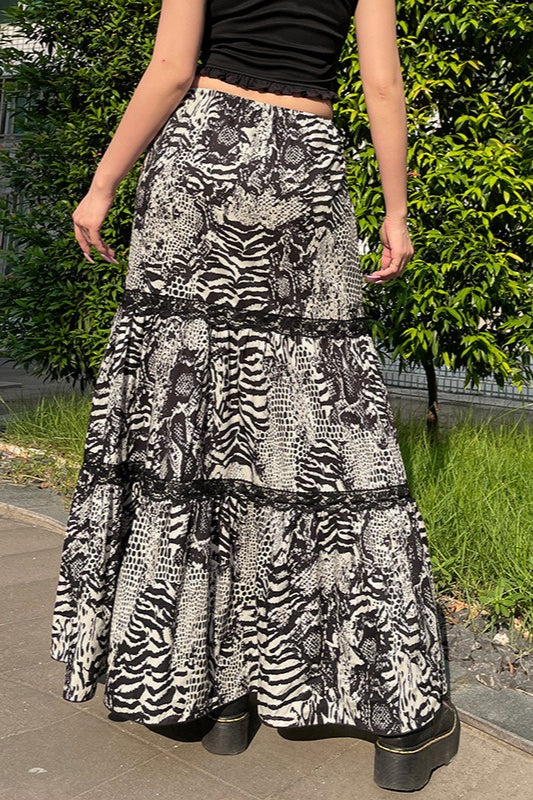 Vintage Flowy Tiered Maxi Skirt