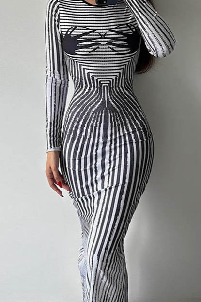 Round Neck Long Sleeve Maxi Dress