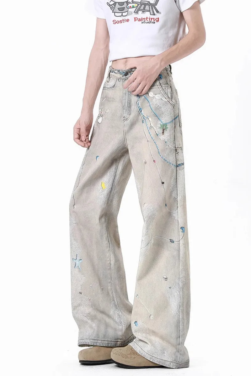 Tie-Dye Wide-Leg High Waist Jeans
