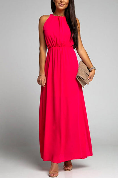 Crewneck Sleeveless Waisted Side Split Dress