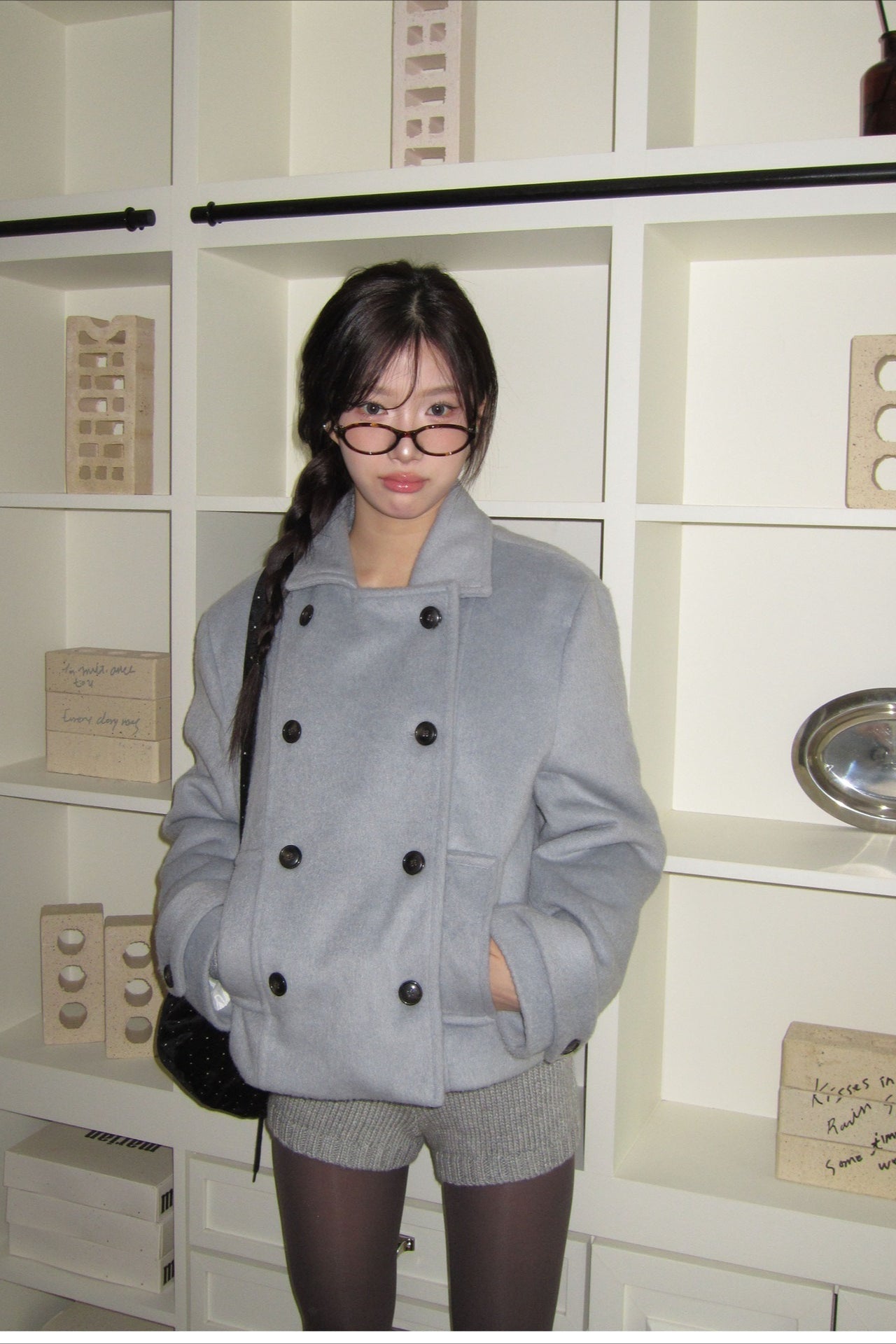 Vintage Preppy Fleece-Lined Wool Blend Short Coat