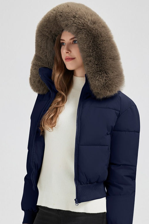 Plush Hooded Faux Fur Collar Puffer Jacket