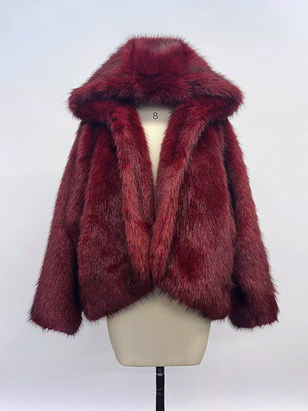 Burgundy Hooded Faux Fur Jacket For Women 2026