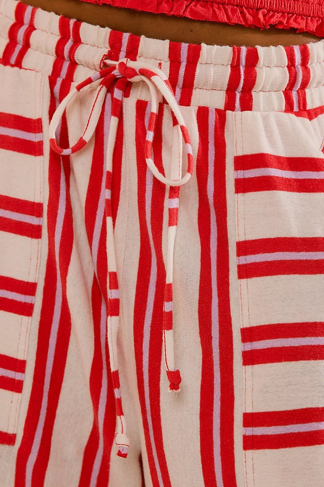 Beach Style Striped Drawstring Wide Leg Pants