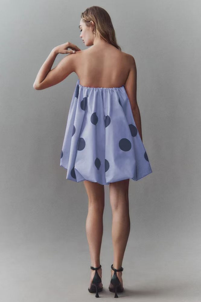 Polka Dot Strapless Voluminous Bubble Hem Mini Dress