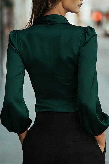 Satin V-neck Long-sleeved Casual Tie-waist Shirt