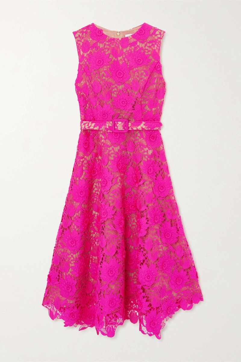 Afra Embroidered Lace Belted Midi Dress