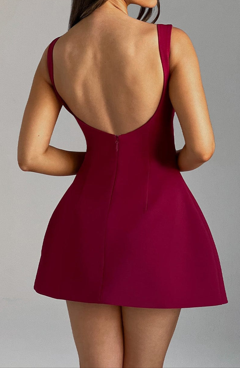 Alessandra Mini Dress-Wine