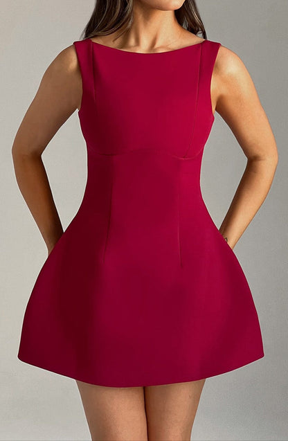 Alessandra Mini Dress-Wine