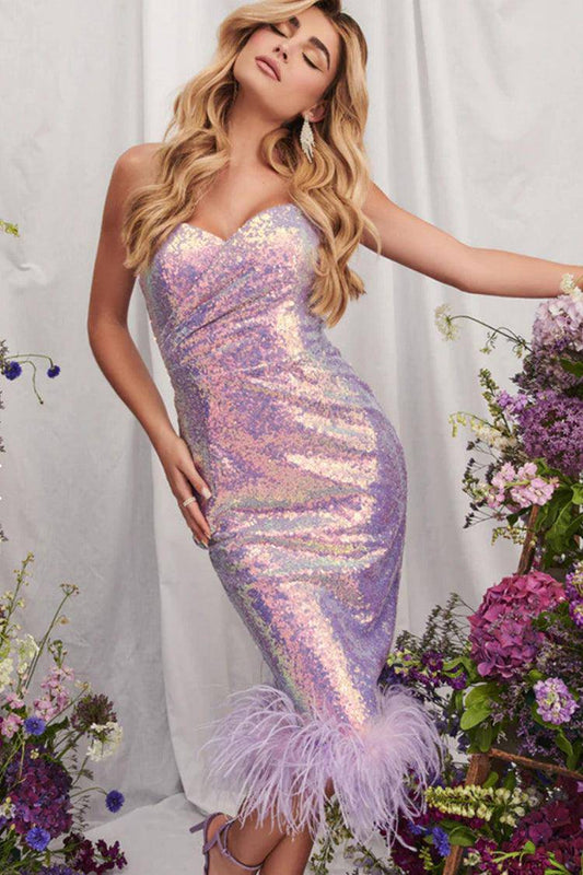Alice Purple Sequin Feather Bodycon Dress